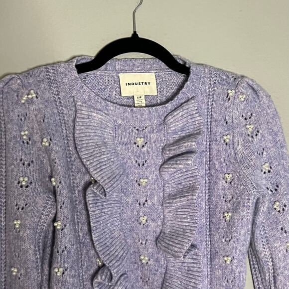 Lavender Pearl Embellished Ruffle Sweater by Industry Size S Romantic Cottage - Picture 4 of 5